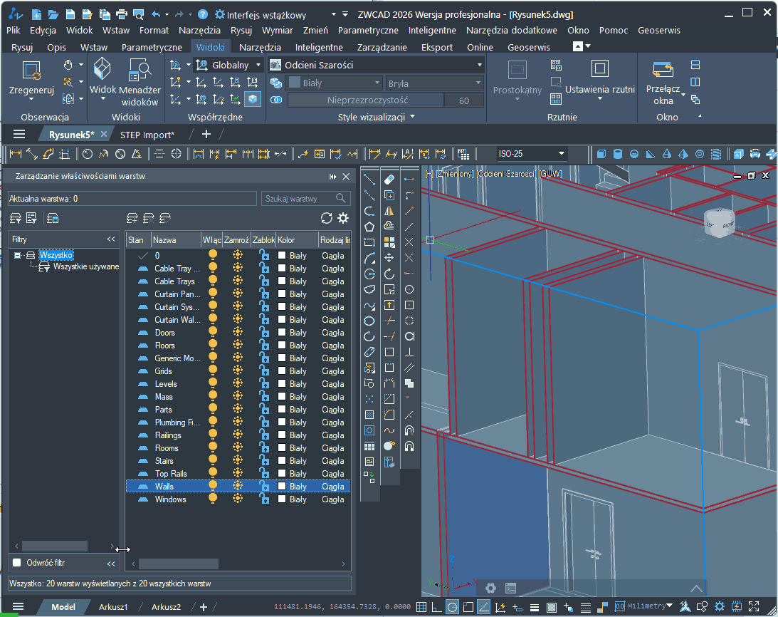 Warstwy w pliku Revit